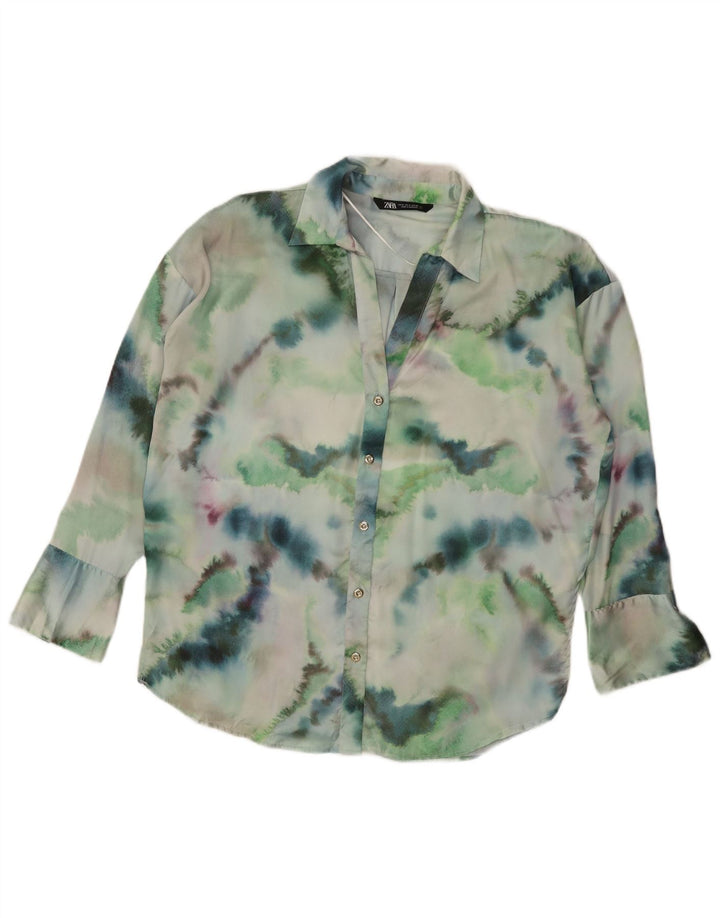 Zara Γυναικείο πουκάμισο Oversized Μπλούζα UK 14 Medium Green Tie Dye Polyester
