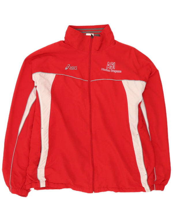 ASICS Mens Graphic Tracksuit Top Jacket 2XL Red Colourblock Polyester
