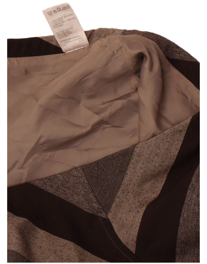 Marks & Spencer Γυναικεία Midi Φούστα UK 16 Large W34 καφέ ριγέ πολυεστέρας
