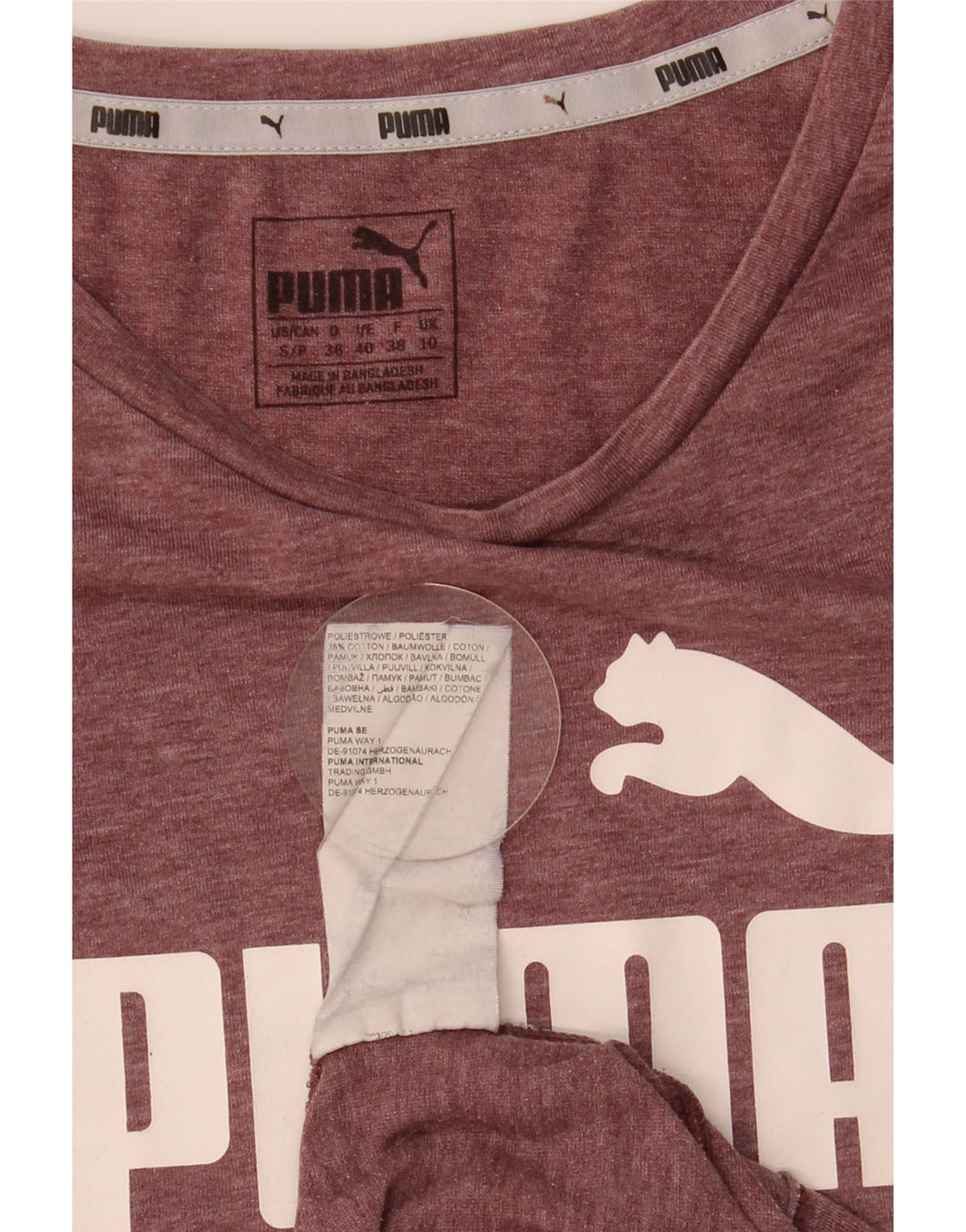 Γυναικείο γραφικό μπλουζάκι Puma Top UK 10 Small Maroon Polyester