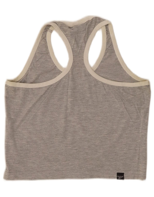 REEBOK Womens Crop Graphic Vest Top UK 12 Medium Grey Flecked Cotton