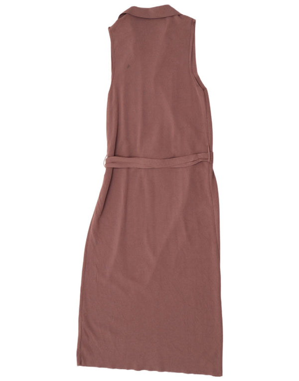 Zara Γυναικείο Αμάνικο Maxi Φόρεμα UK 12 μεσαία καφέ βισκόζη
