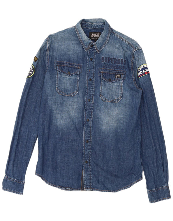 Ανδρικό γραφικό τζιν πουκάμισο Superdry, μεσαίο μπλε βαμβακερό