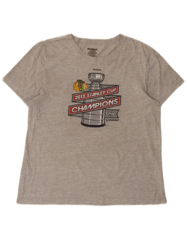 Reebok Γυναικείο T-Shirt Chicago Blackhawks Top UK 14 Large Grey
