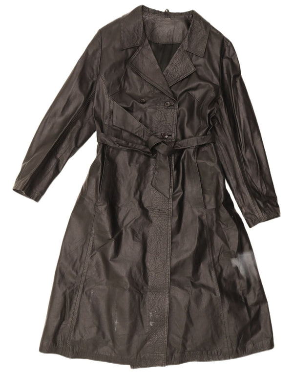 Vintage Γυναικείο Δερμάτινο Παλτό UK 14 Medium Black Leather