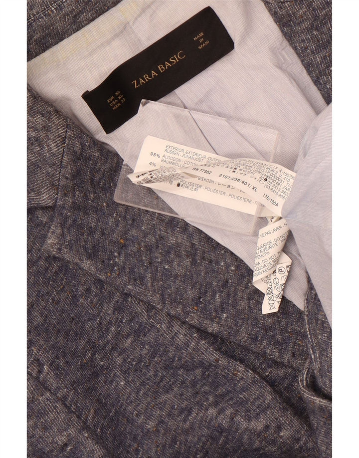 Zara Γυναικείο σακάκι 1 κουμπιού blazer UK 18 XL από βαμβακερό μπλε κουμπάκι