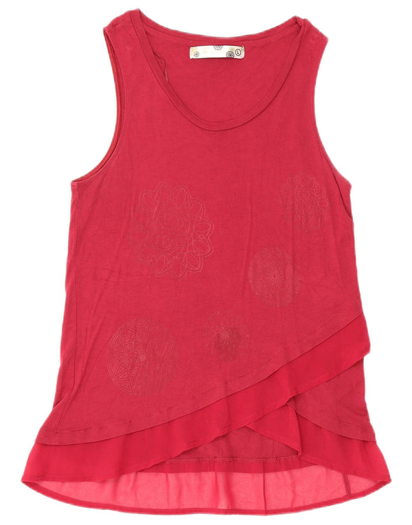 Desigual γυναικεία αμάνικη μπλούζα τοπ UK 14 Large Βουργουνδί Floral Viscose