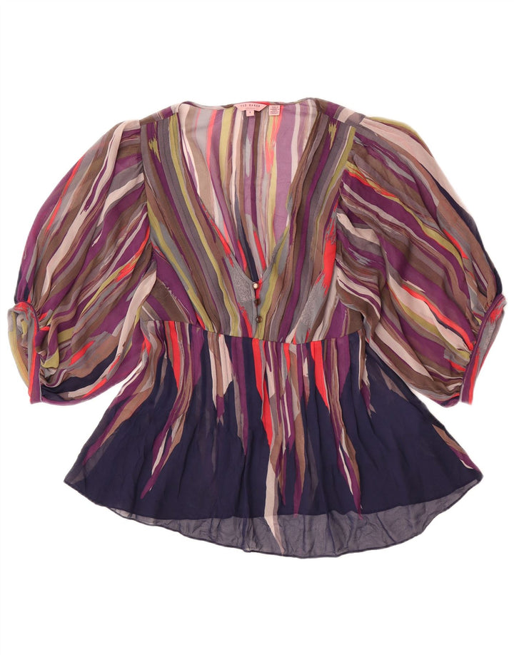 Ted Baker Womens See Through Batwing Μπλούζα Top Size 1 XS Πολύχρωμη