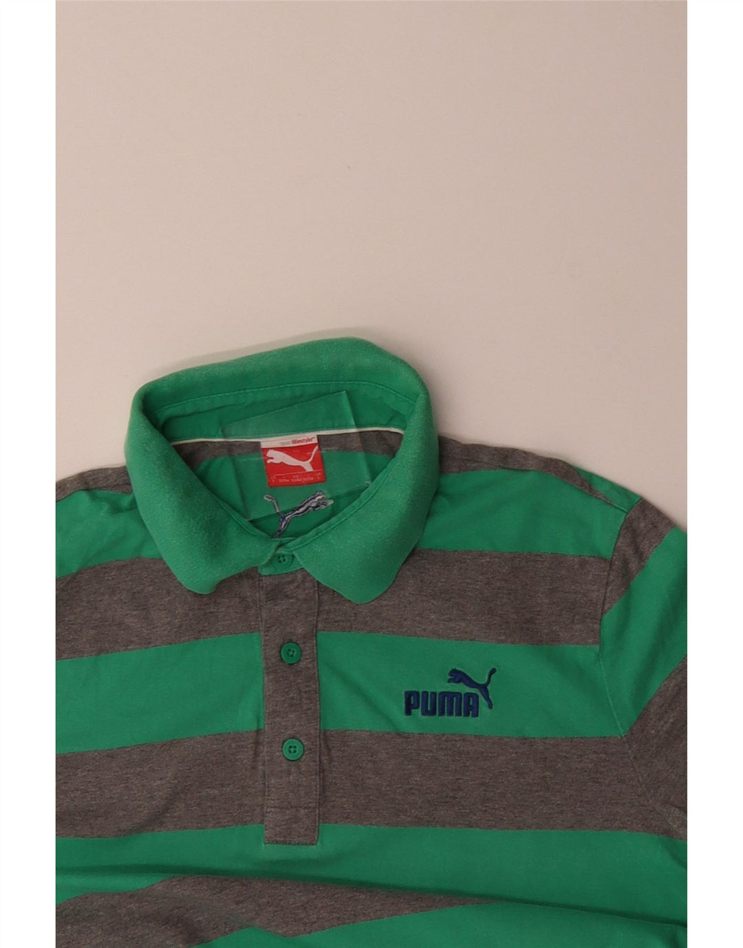 PUMA Mens Polo Shirt Large Green Striped