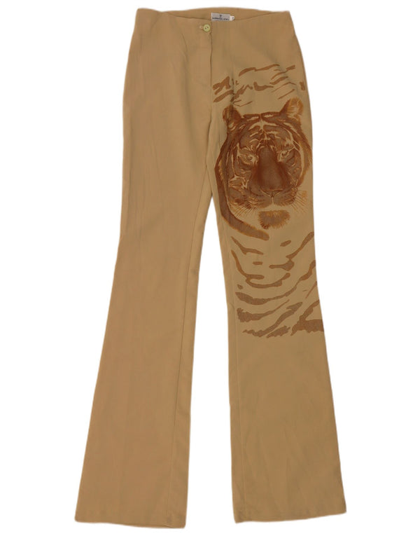 Vintage γυναικείο μποτάκι casual παντελόνι Small W26 L32 Beige Animal Print