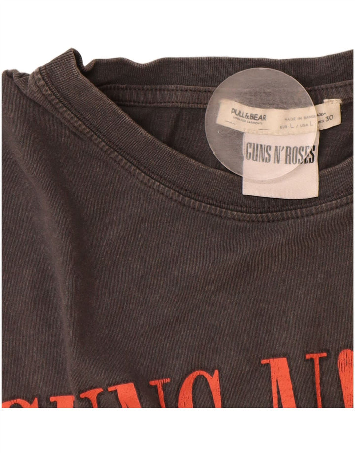 Pull & Bear Mens Guns & Roses Γραφικό T-Shirt Top μεγάλο γκρι βαμβακερό