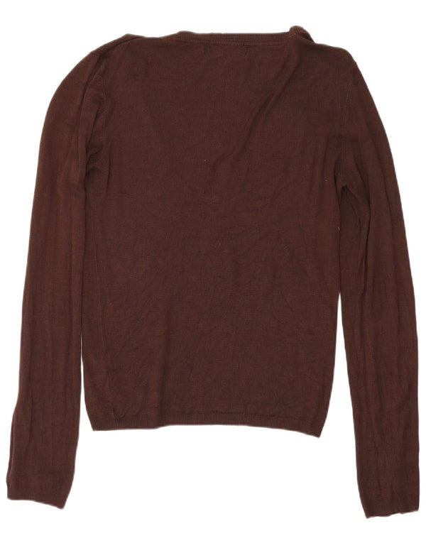 Zara Γυναικείο πουλόβερ με λαιμόκοψη UK 14 Large Brown Rayon