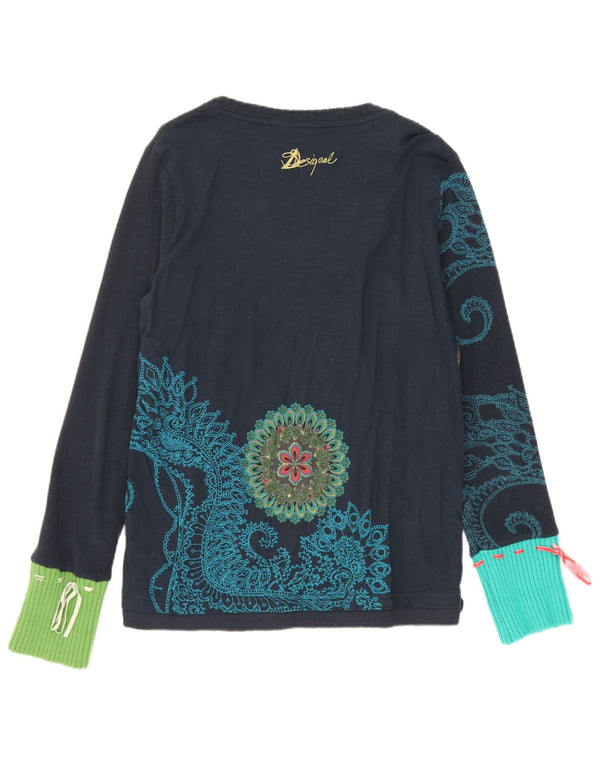 Desigual Γυναικείο τοπ μακρυμάνικο UK 18 XL Navy Blue Floral βαμβακερό