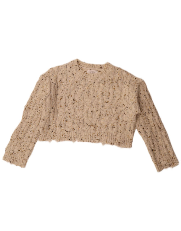 Zara Girls Crop Boat Neck Jumper πουλόβερ 11-12 Years Off White Flecked