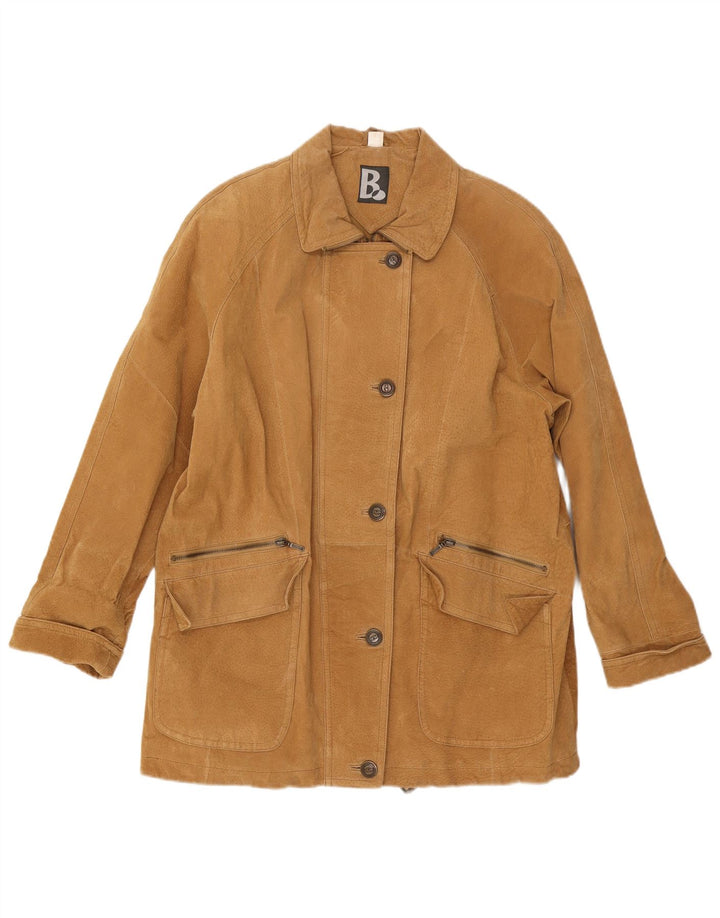 Vintage γυναικείο υπερμεγέθη σουέντ πανωφόρι UK 16 Large Beige Leather