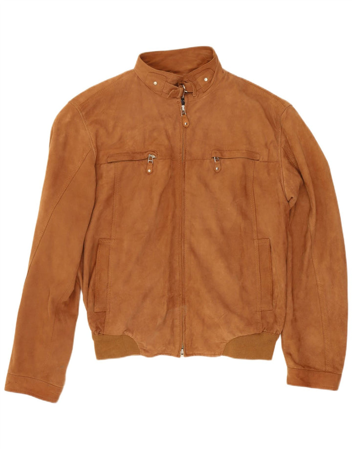 Vintage Ανδρικό φερμουάρ Suede Bomber Jacket UK 38 Medium Brown Δερμάτινο