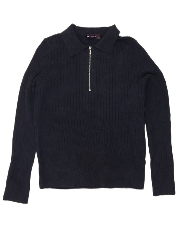 Marks & Spencer Γυναικείο πουλόβερ Crop Polo Neck Jumper UK 16 Large Navy Blue
