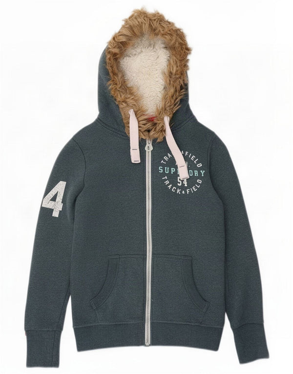 Superdry Γυναικείο πουλόβερ με κουκούλα με φερμουάρ UK 10 Small Blue Cotton
