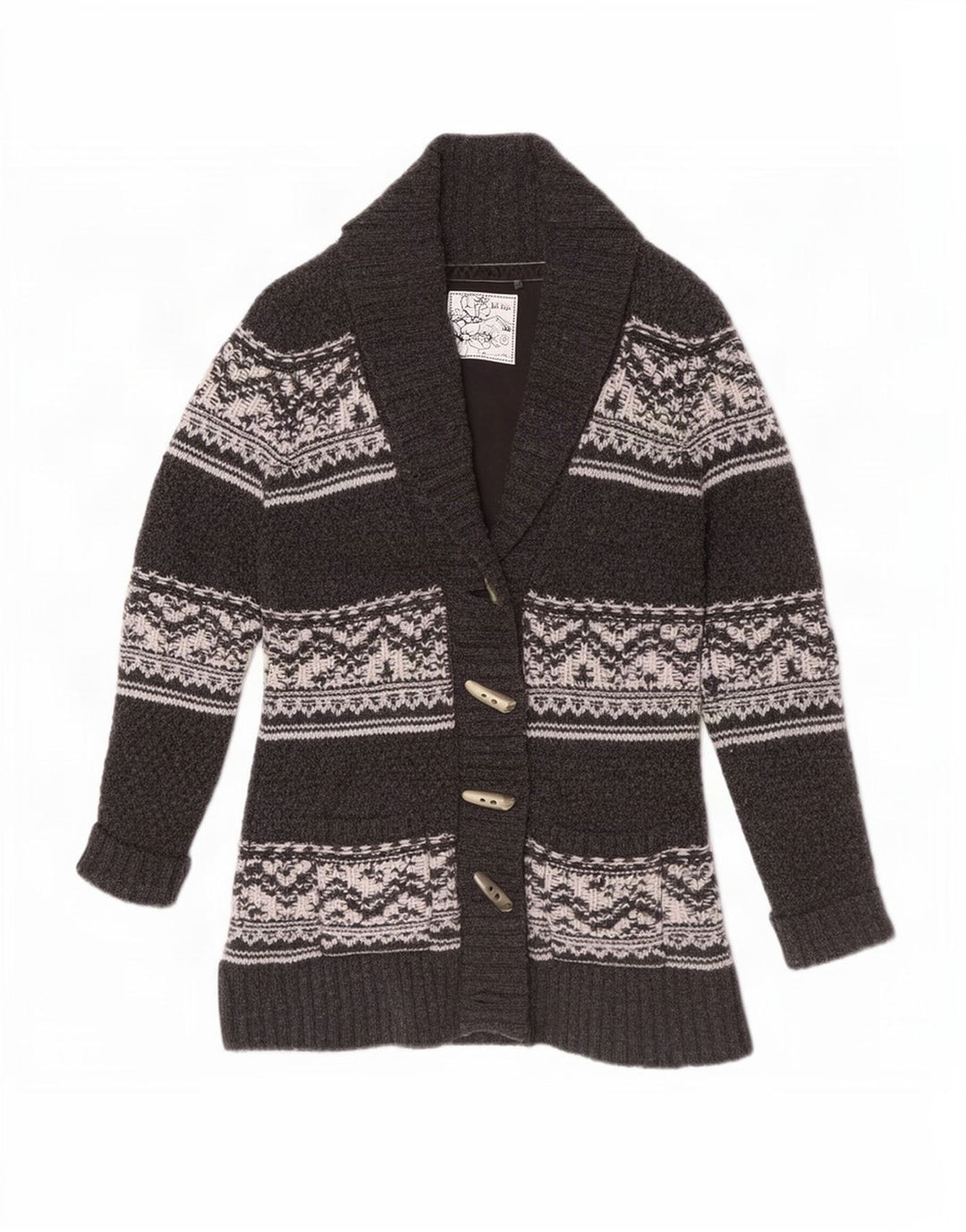 Fat Face Γυναικεία ζακέτα πουλόβερ UK 12 Medium Grey Fair Isle Lambswool