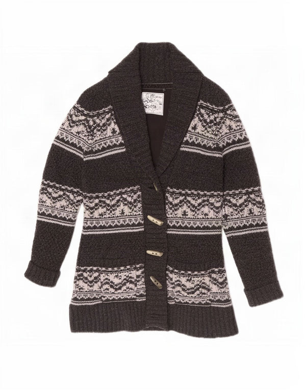 Fat Face Γυναικεία ζακέτα πουλόβερ UK 12 Medium Grey Fair Isle Lambswool