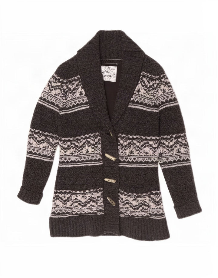 Fat Face Γυναικεία ζακέτα πουλόβερ UK 12 Medium Grey Fair Isle Lambswool