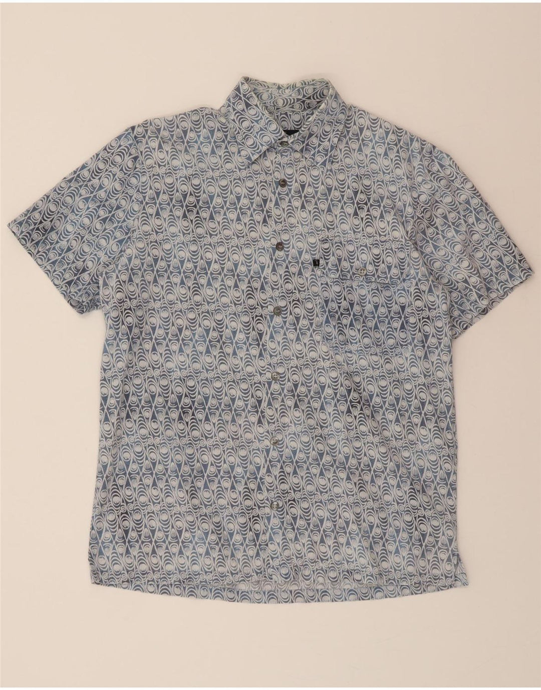 TRUSSARDI JEANS Mens Abstract Pattern Short Sleeve Shirt Medium Blue Vintage Trussardi Jeans and Second-Hand Trussardi Jeans from Messina Hembry 