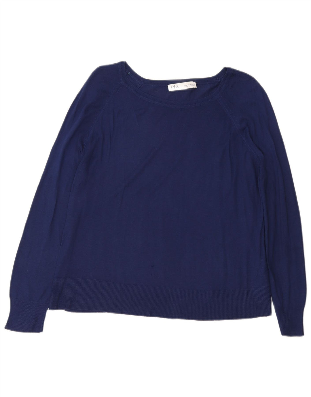 Zara Γυναικείο πουλόβερ με λαιμόκαυστο UK 14 Medium Navy Blue Viscose