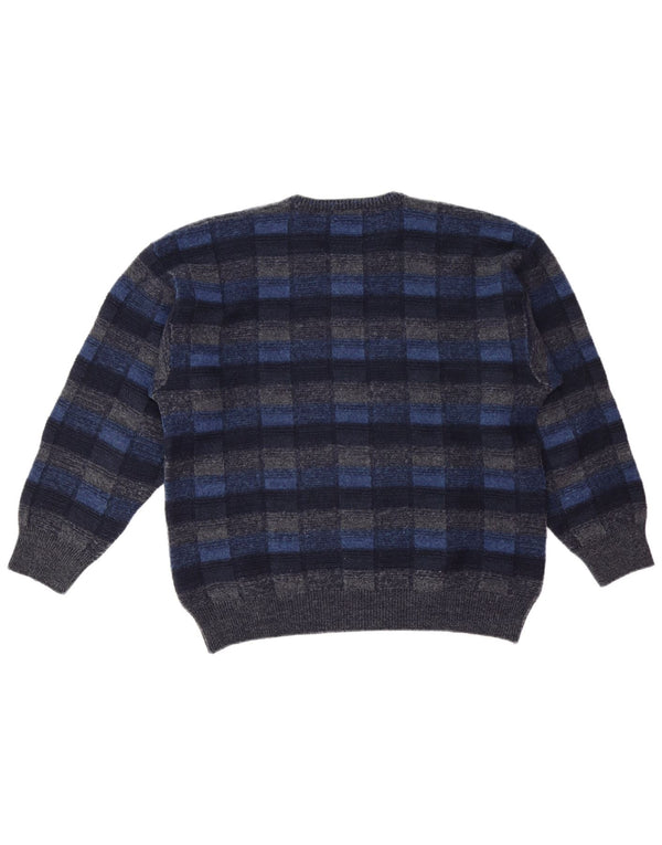 FAIRBANKS Ανδρικό πουλόβερ με λαιμόκοψη με V λαιμόκοψη IT 56 XL Navy Blue Check παρθένο μαλλί