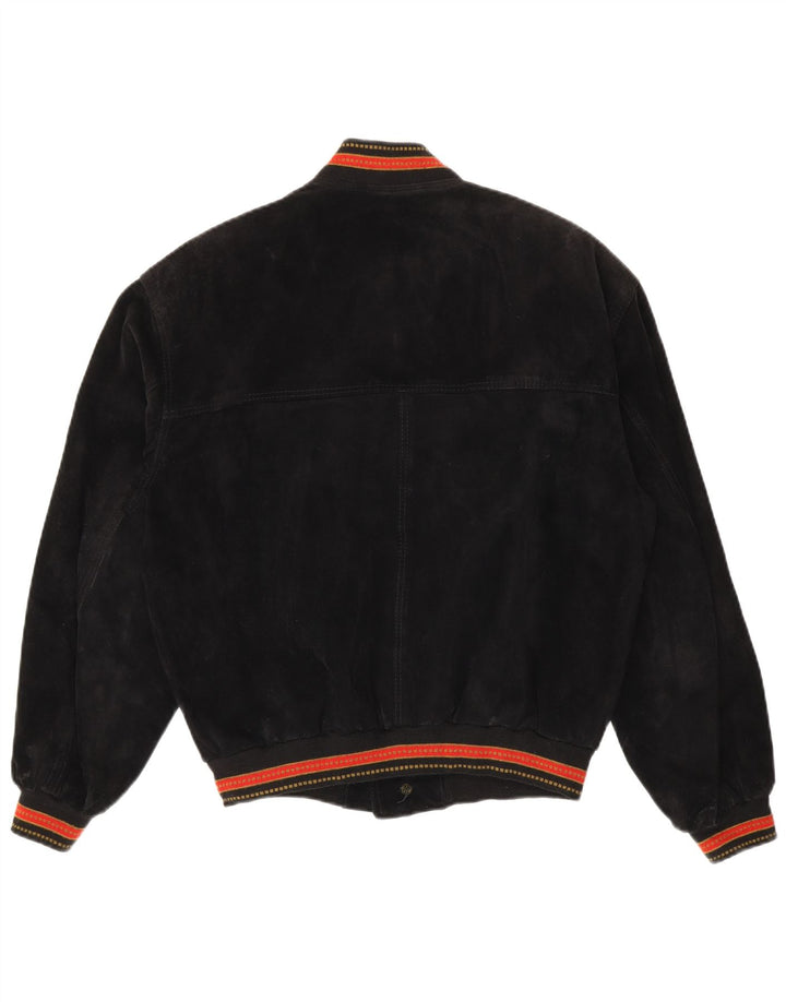 Vintage Ανδρικό Suede Bomber Jacket IT 48 Medium μαύρο ριγέ δέρμα
