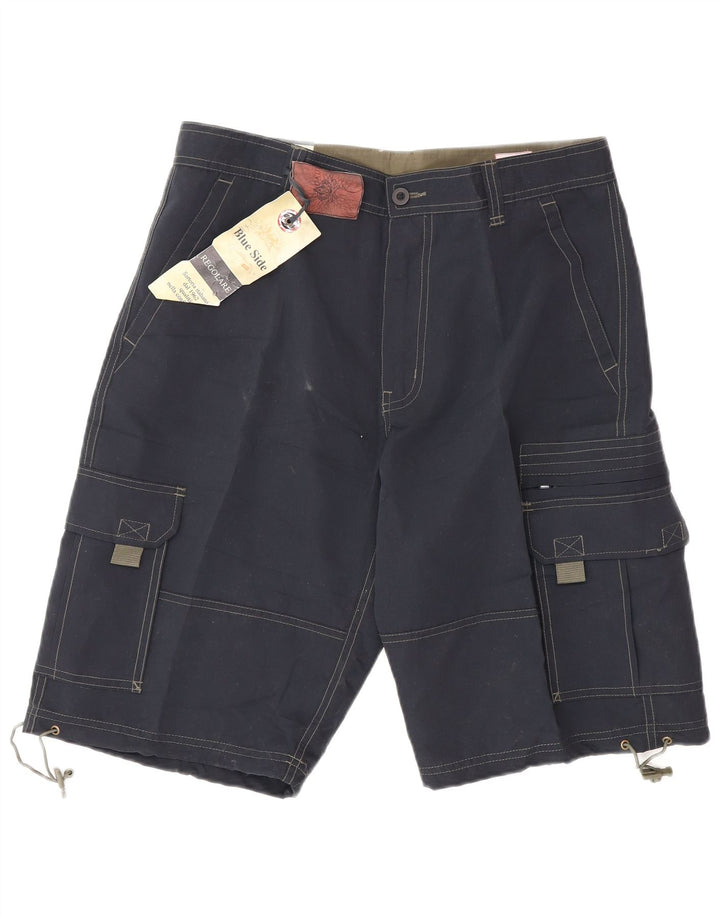 Μπλε Πλαϊνό Ανδρικό Σορτς Cargo Μεγάλο W34 Navy Blue Polyester