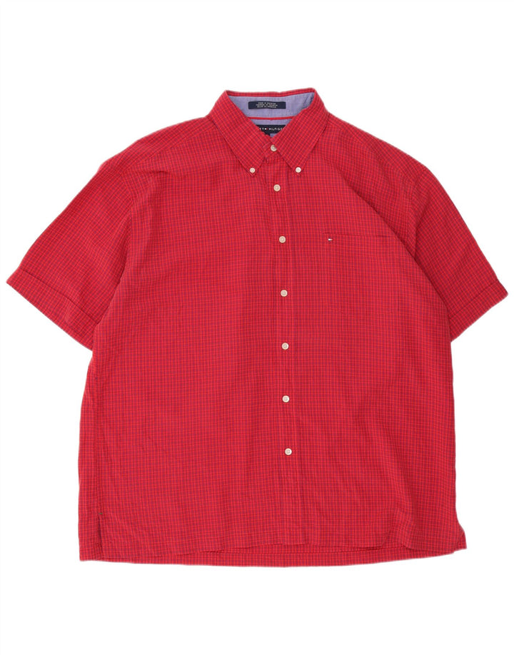 Ανδρικό κοντομάνικο πουκάμισο Tommy Hilfiger XL Red Gingham Rayon