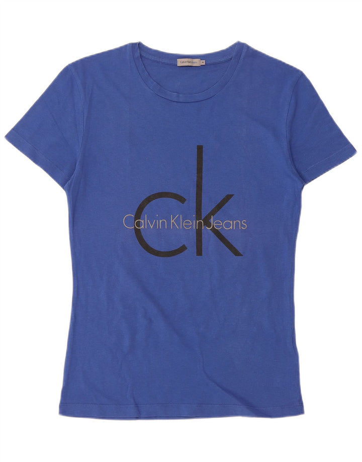 Γυναικείο γραφικό μπλουζάκι CALVIN KLEIN JEANS Top UK 12 μεσαίο μπλε βαμβακερό