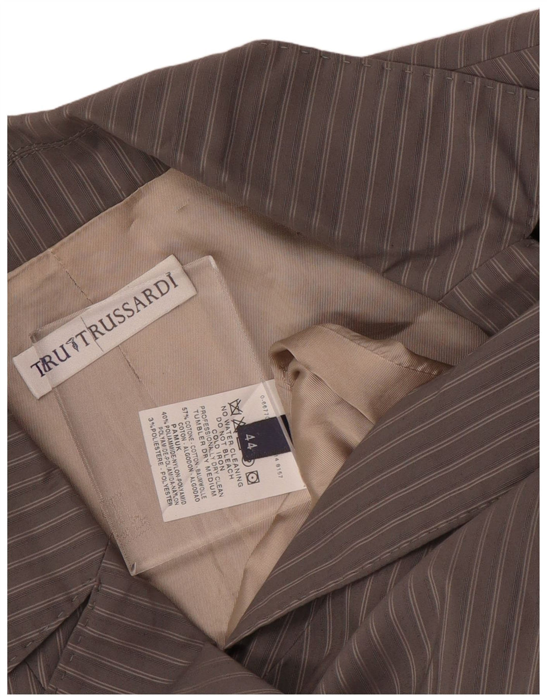 TRUSSARDI Γυναικείο σακάκι 2 κουμπιών IT 44 Βαμβακερό μεσαίο γκρι ρίγες