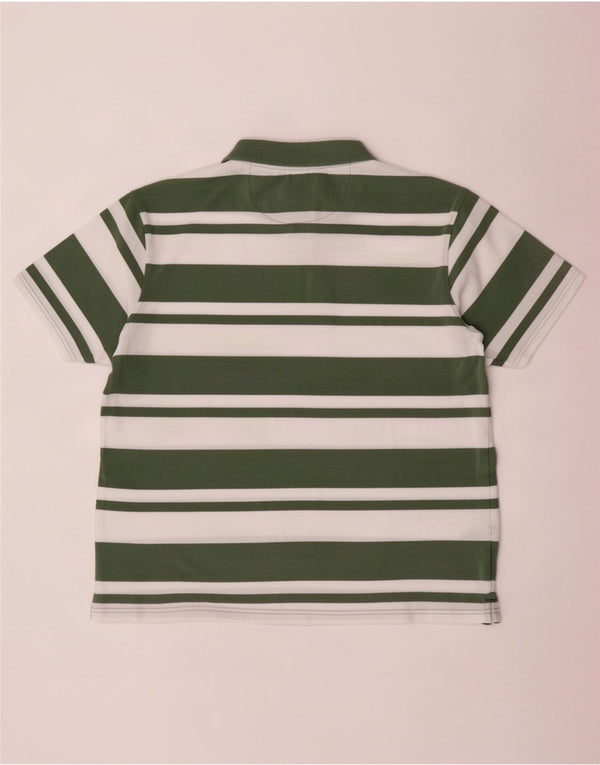 James Pringle Mens Polo Shirt Large Green Striped Cotton