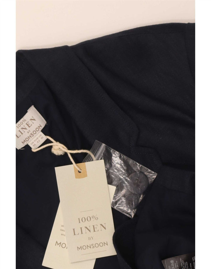 Monsoon Γυναικείο Μπουφάν 1 Κουμπί Blazer UK 14 Μεγάλο λινό Navy Blue