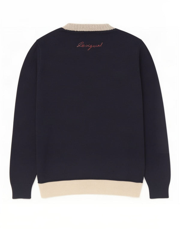 Ανδρικό πουλόβερ Desigual Graphic Crew Neck Jumper Small Navy Blue Colourblock