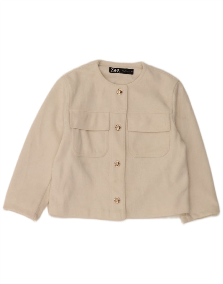 Zara Γυναικείο σακάκι blazer 4 κουμπιών UK 10 Small White Polyester