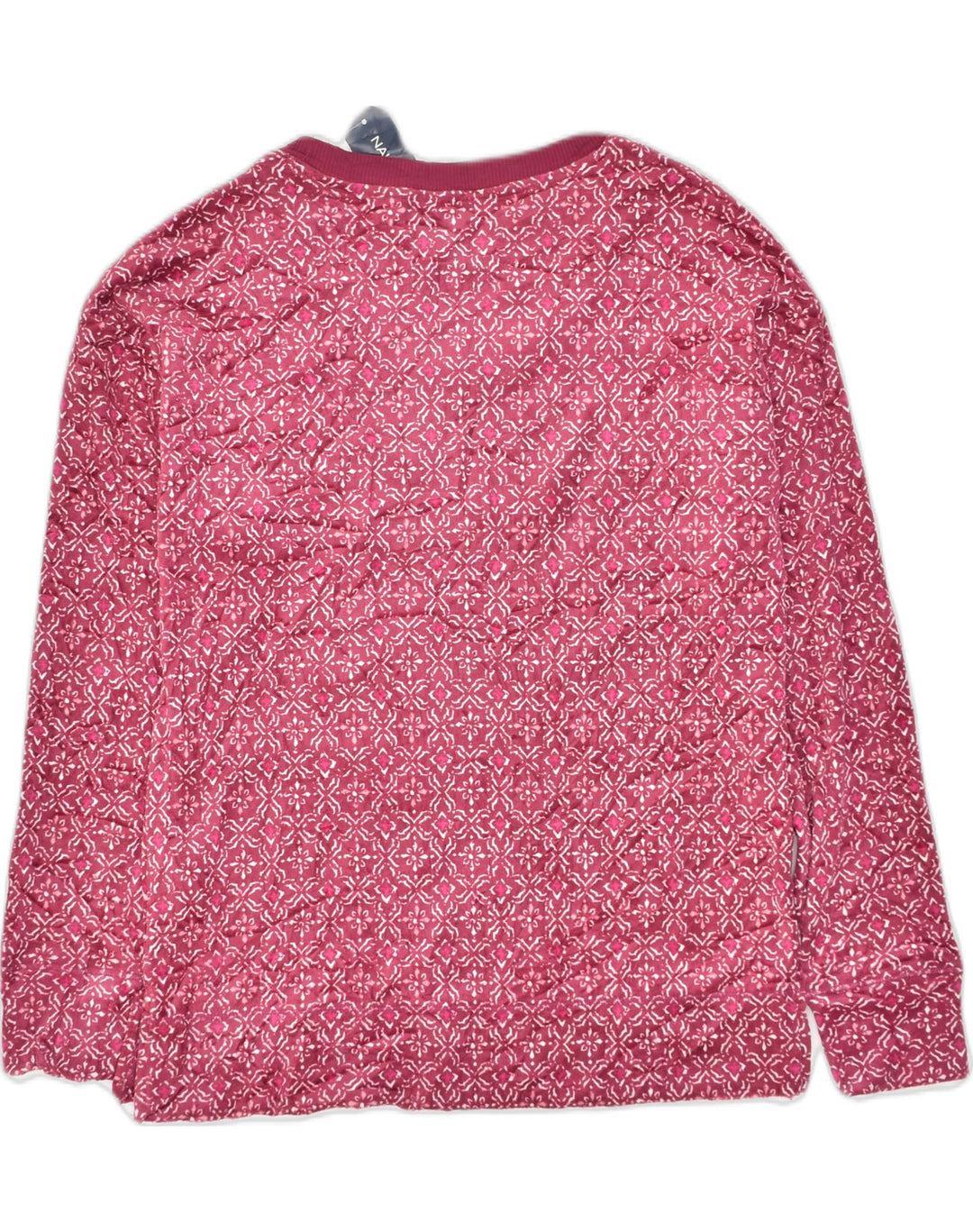 NAUTICA Womens Velvet Top Long Sleeve UK 10 Small Pink Floral Cotton | Vintage Nautica | Thrift | Second-Hand Nautica | Used Clothing | Messina Hembry 