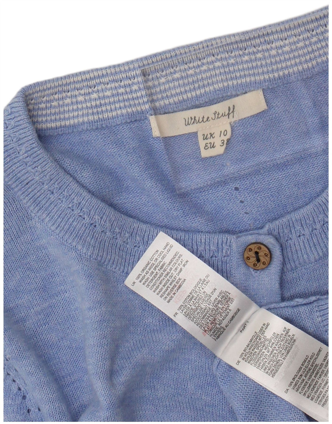 WHITE STUFF Γυναικείο πουλόβερ ζακέτα UK 10 Small Blue Flecked Cotton