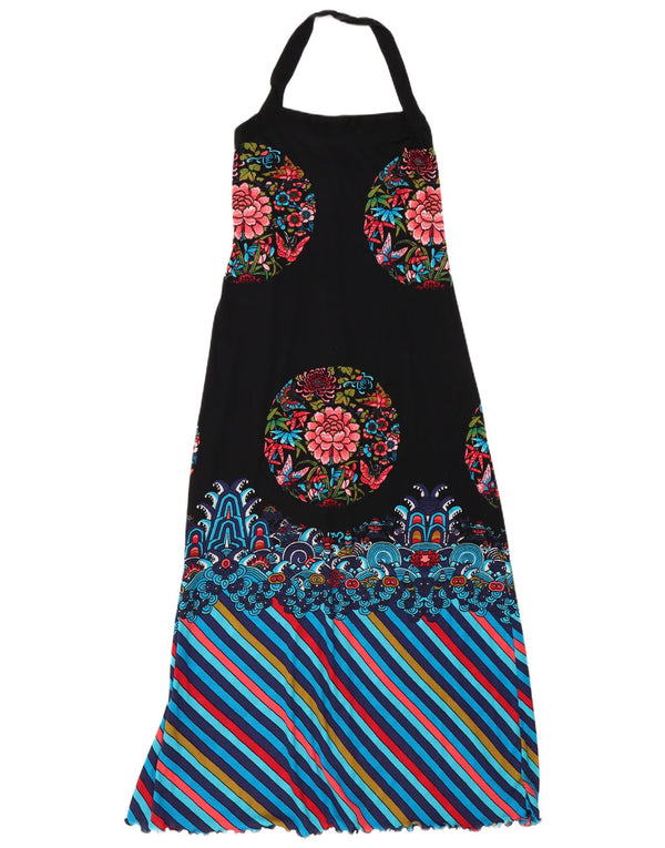 Vintage Γυναικείο Maxi Halter Φόρεμα UK 10 Small Black Floral
