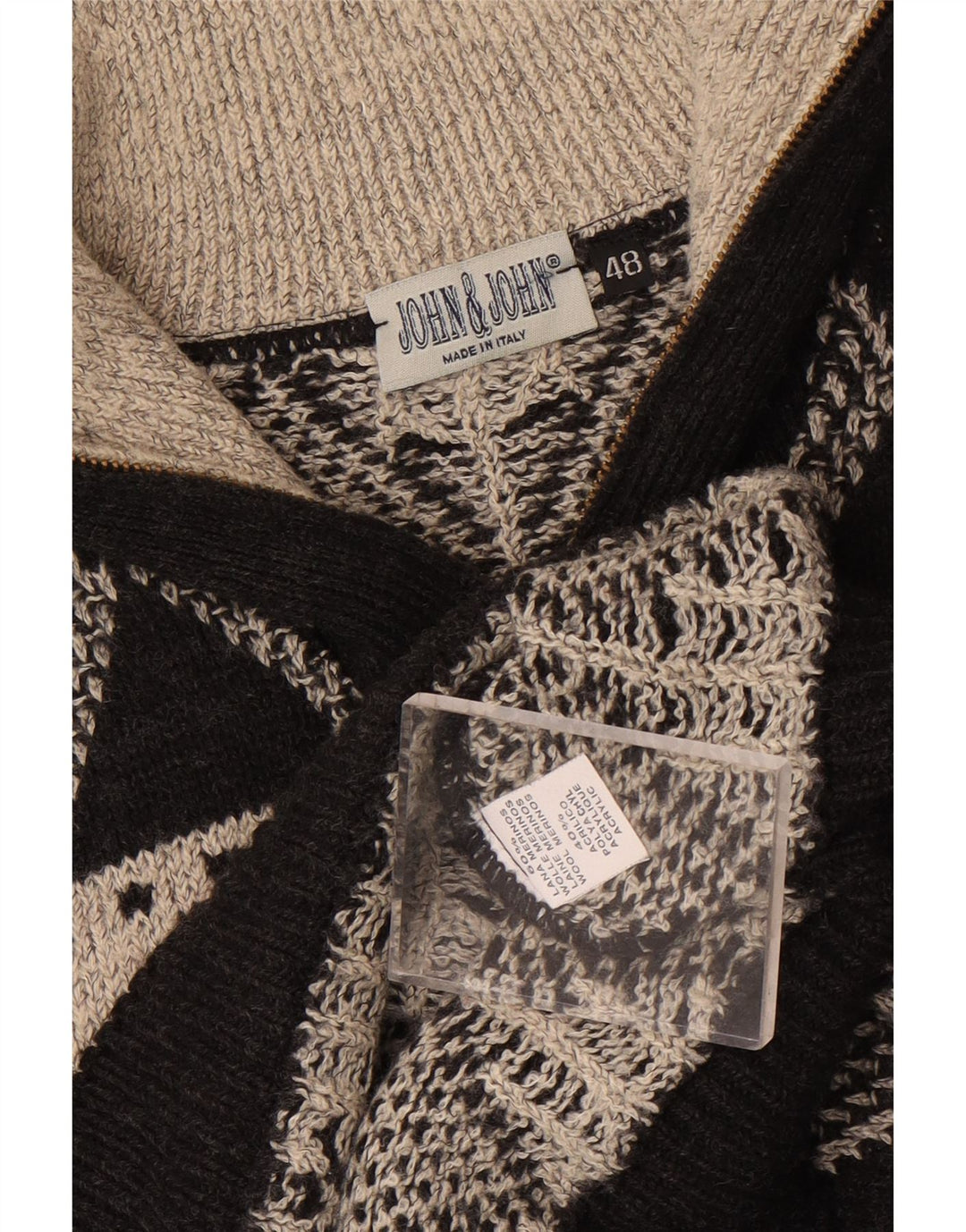 Vintage ανδρικό πουλόβερ με φερμουάρ IT 48 Medium Black Argyle/Diamond