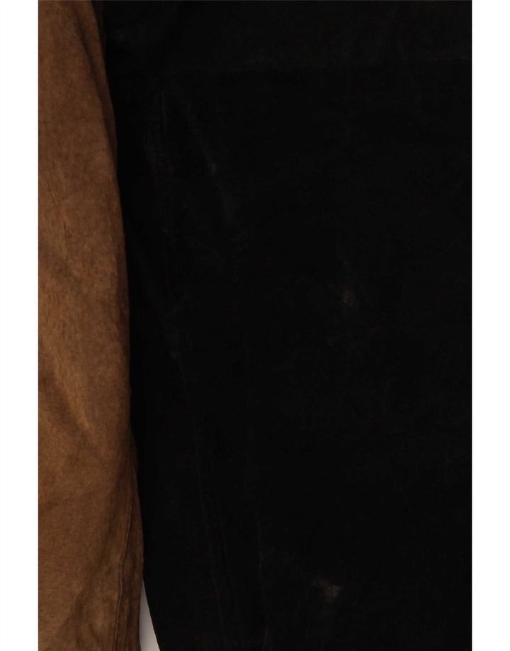 Vintage Ανδρικό Suede Bomber Jacket UK 40 Large Brown Colourblock Δερμάτινο
