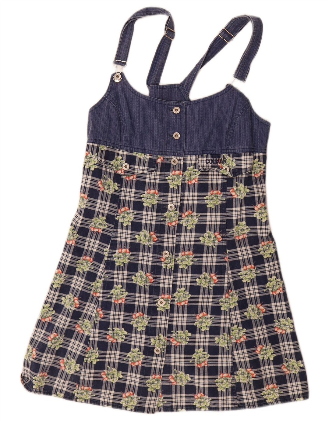 Colmar Γυναικείο Mini Dungaree Φόρεμα UK 12 Medium Navy Blue Check Cotton