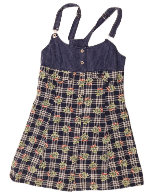 Colmar Γυναικείο Mini Dungaree Φόρεμα UK 12 Medium Navy Blue Check Cotton