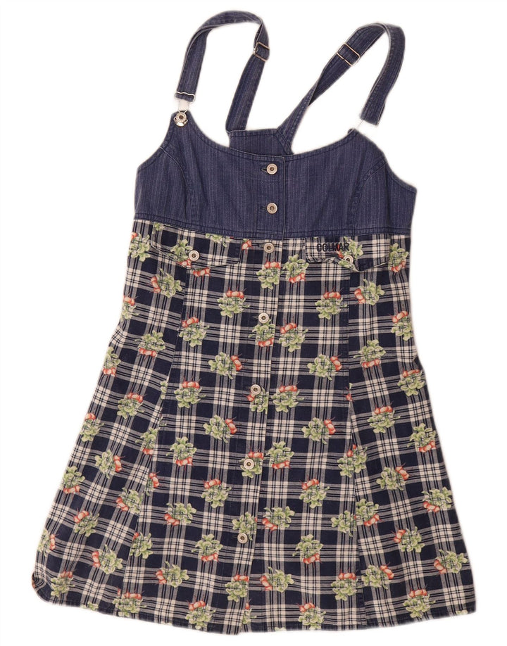 Colmar Γυναικείο Mini Dungaree Φόρεμα UK 12 Medium Navy Blue Check Cotton