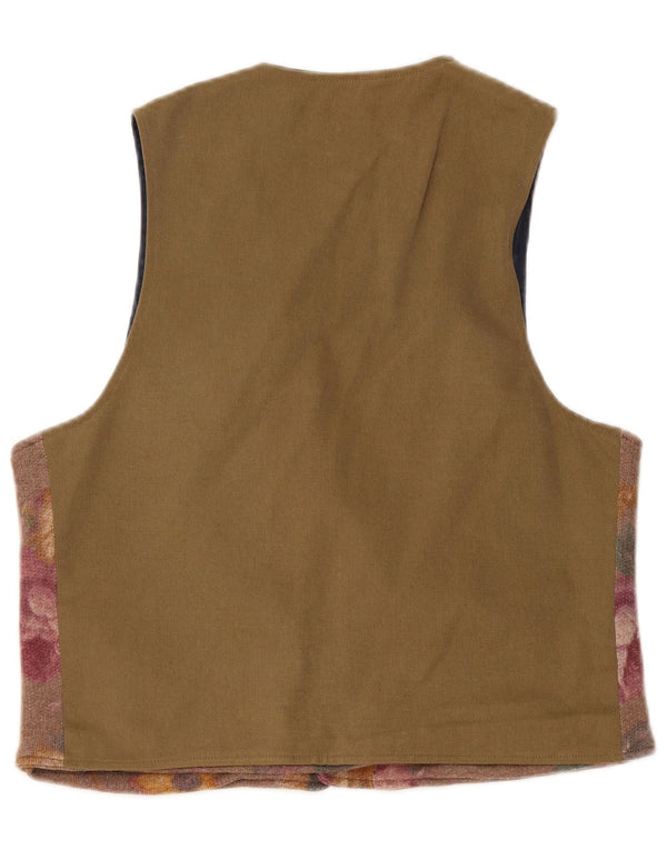 New England Womens Waistcoat UK 14 Medium Brown Floral Acetate
