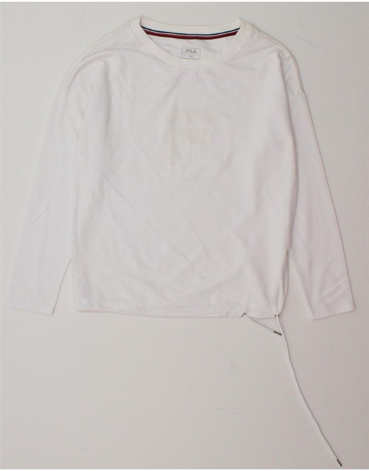 FILA Womens Graphic Top Long Sleeve UK 10 Small White Vintage Fila and Second-Hand Fila from Messina Hembry 