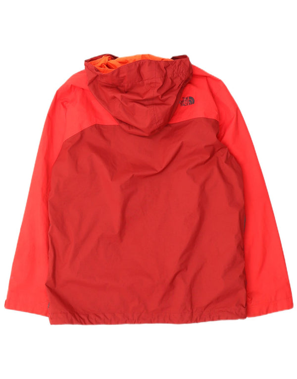 The North Face Boys Hooded Rain Jacket 12-13 Years Large Red Colourblock