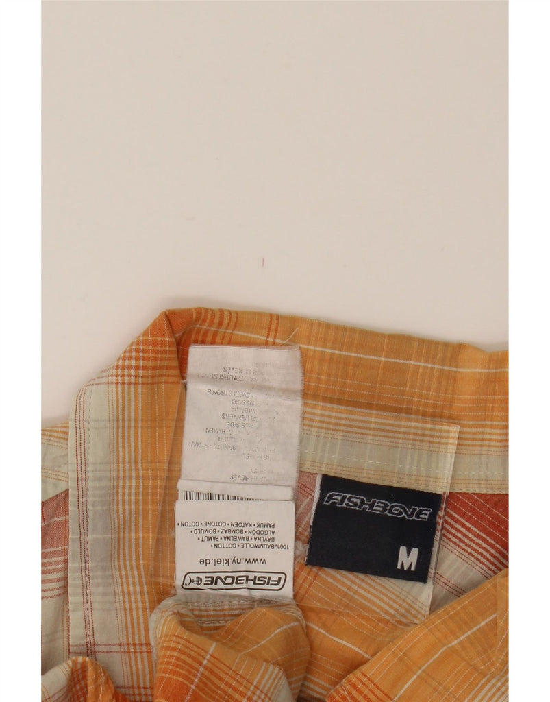 FISHBONE Mens Graphic Short Sleeve Shirt Medium Orange Check Cotton Vintage Fishbone and Second-Hand Fishbone from Messina Hembry 