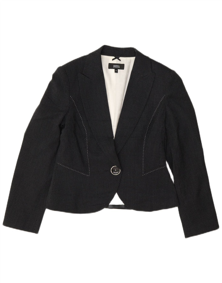 Marks & Spencer Γυναικείο μπλέιζερ με 1 κουμπί UK 10 Small Navy Blue Spotted
